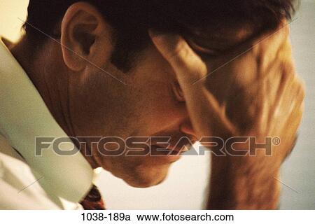 Stock Image - headache, stress, health, concepts, defeat, frustrated. Fotosearch