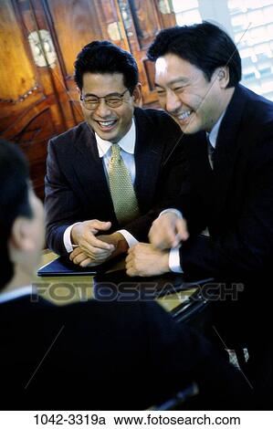 meeting, men, Asian, laughing, business, executives, businessmen View Large Photo Image Stock Image - meeting, men, Asian, laughing, business, executives, businessmen. Fotosearch
