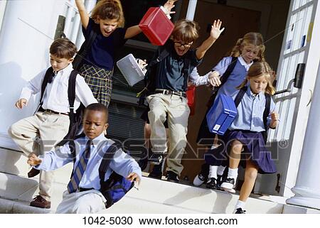 Stock Image - multiethnic, people, running, rush, excitement, excited, school. Fotosearch