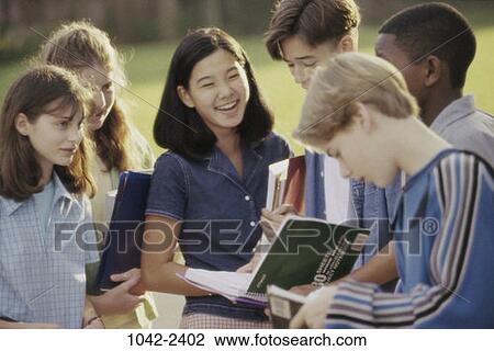 multiethnic, people, talking, books, school, laughing View Large Photo Image Stock Image - multiethnic, people, talking, books, school, laughing. Fotosearch