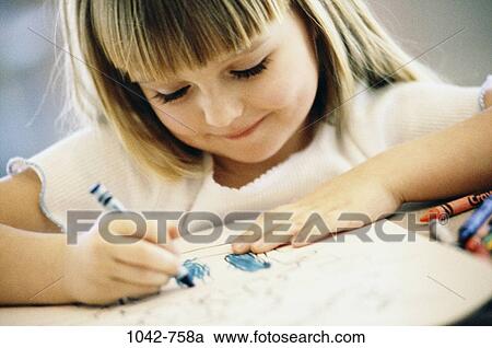 people, coloring, girl, blond, crayons, coloring book, indoors View Large Photo Image Stock Image - people, coloring, girl, blond, crayons, coloring book, indoors. Fotosearch