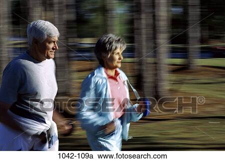 Stock Image - people, couple, senior, jogging, health, outdoors, exercise. Fotosearch