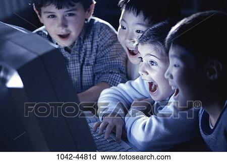 Stock Image - people, home, computer, child, personal, kid, Computers children. Fotosearch