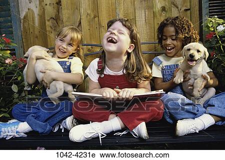 Stock Image - people, pet, children, animal, kids, Children animals. Fotosearch