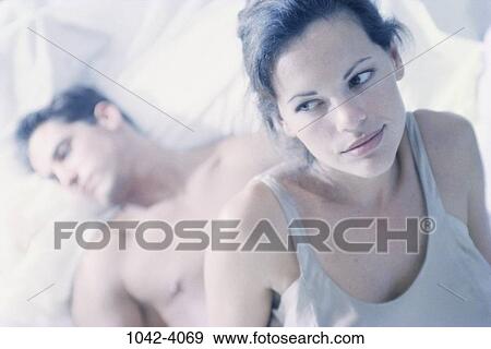 people, sleeping, couple, bed, contemplation, serious, contemplating View Large Photo Image Stock Photo - people, sleeping, couple, bed, contemplation, serious, contemplating. Fotosearch
