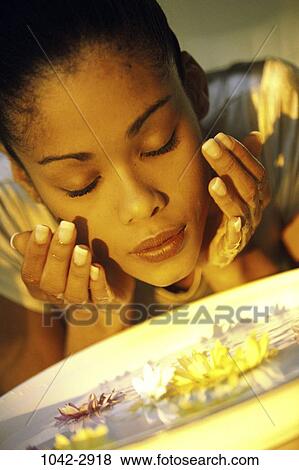 people, water, woman, smelling, face, flowers, washing View Large Photo Image Stock Photo - people, water, woman, smelling, face, flowers, washing. Fotosearch