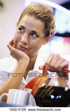 people, woman, coffee, daydreaming, pouring, blond, contemplating View Large Photo Image Stock Photo - people, woman, coffee, daydreaming, pouring, blond, contemplating. Fotosearch