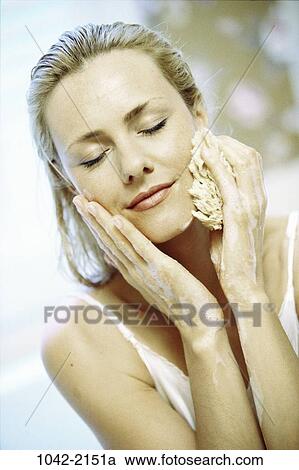 people, woman, face, relaxing, blond, soothing, wash View Large Photo Image Stock Image - people, woman, face, relaxing, blond, soothing, wash. Fotosearch