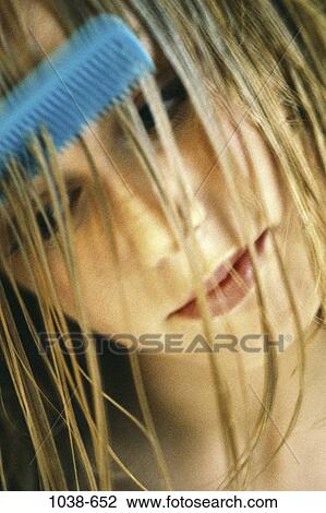 people, woman, hair, blond, combing, indoors View Large Photo Image Stock Image - people, woman, hair, blond, combing, indoors. Fotosearch