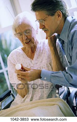 Stock Image - senior, prescription, health, medicine, caring, patients, elderly. Fotosearch