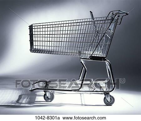 Stock Image - empty, shopping, cart, grocery, still life, metal, buggy. Fotosearch