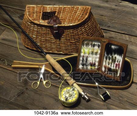 Stock Image - fish, overhead, relaxation, basket, equipment, dock, net. Fotosearch
