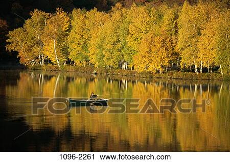 Stock Image - fish, reflection, water, autumn, trees, sports, boat. Fotosearch