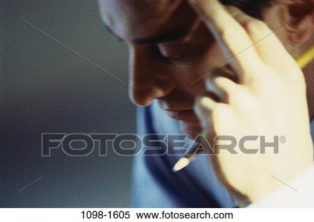 hand, headache, profile, pencil, concentration, individual View Large Photo Image Stock Photography - hand, headache, profile, pencil, concentration, individual. Fotosearch