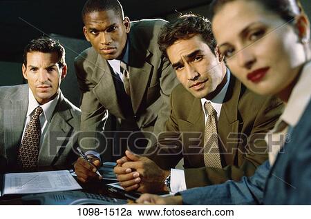 Stock Image - multiethnic, groups, business, Middle-aged, teamwork, executives, meetings. Fotosearch