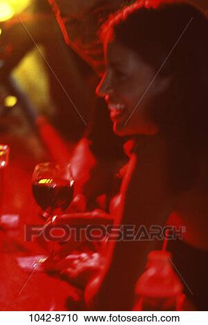 Stock Image - people, glass, party, couple, wine, drinking, bar. Fotosearch