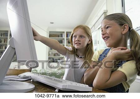 people, home, computer, children, blond, girls, indoors View Large Photo Image Stock Image - people, home, computer, children, blond, girls, indoors. Fotosearch