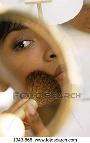 people, reflection, woman, mirror, makeup, brush, cosmetics View Large Photo Image Stock Photo - people, reflection, woman, mirror, makeup, brush, cosmetics. Fotosearch