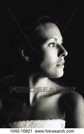 people, woman, profile, beauty, black and white, indoors View Large Photo Image Stock Image - people, woman, profile, beauty, black and white, indoors. Fotosearch