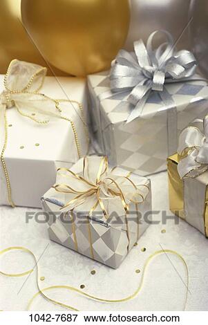 silver, wrapped, balloons, streamers, gifts, presents, wedding View Large Photo Image Stock Photo - silver, wrapped, balloons, streamers, gifts, presents, wedding. Fotosearch