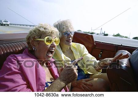 Stock Image - women, people, senior, car, sunglasses, outdoors, transportation. Fotosearch