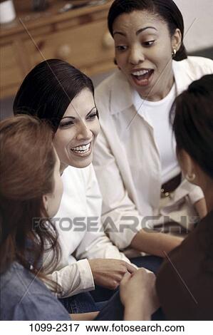 multiethnic, women, people, talking, conversation, sitting, friends View Large Photo Image Stock Photo - multiethnic, women, people, talking, conversation, sitting, friends. Fotosearch