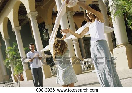 Stock Photograph - people, Hispanic, outdoors, twirling, columns, joyous, outings. Fotosearch