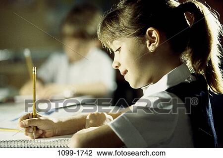 people, pencil, school, girl, writing, contemplation, contemplating View Large Photo Image Stock Image - people, pencil, school, girl, writing, contemplation, contemplating. Fotosearch