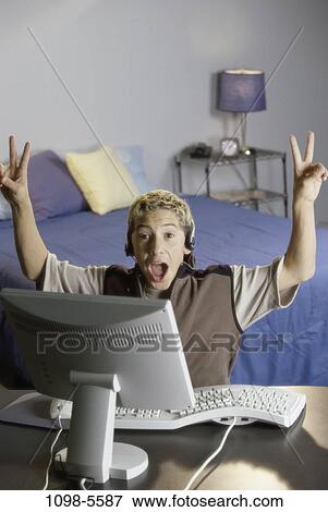 people, success, computer, surprise, blond, shock View Large Photo Image Stock Photo - people, success, computer, surprise, blond, shock. Fotosearch