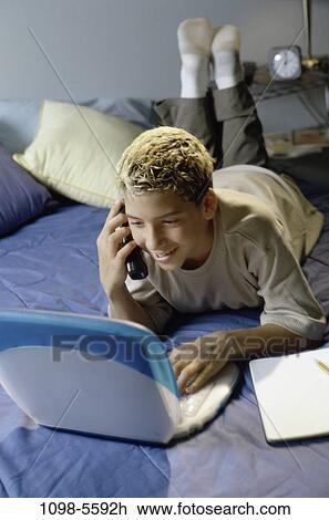 Stock Image - people, telephone, computer, phone, teenager, Computers children. Fotosearch
