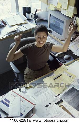 desk, woman, smiling, success, paperwork, sitting, computer View Large Photo Image Stock Image - desk, woman, smiling, success, paperwork, sitting, computer. Fotosearch