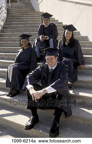 Stock Image - group, multiethnic, people, steps, stairs, success, sitting. Fotosearch