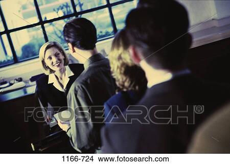 Picture - people, industry, waiting, finance, line, banking. Fotosearch