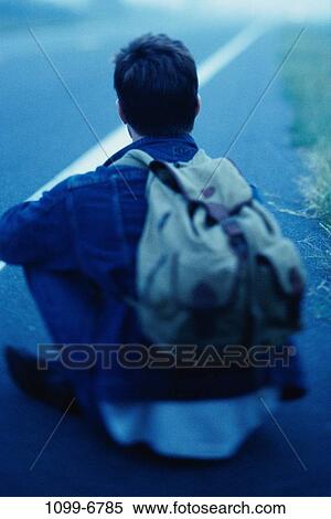 people, road, sitting, mist, backpack, back View Large Photo Image Stock Photography - people, road, sitting, mist, backpack, back. Fotosearch
