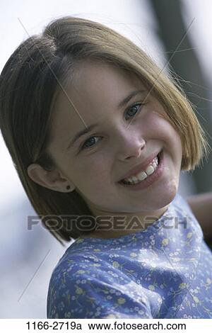 Stock Image - people, smiling, girl, smile, child, blond, posing. Fotosearch