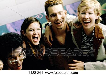 Stock Image - people, smiling, laughing, hugging, joyous, friends, affection. Fotosearch