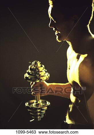 Stock Image - people, strength, weights, training, indoors, muscle. Fotosearch