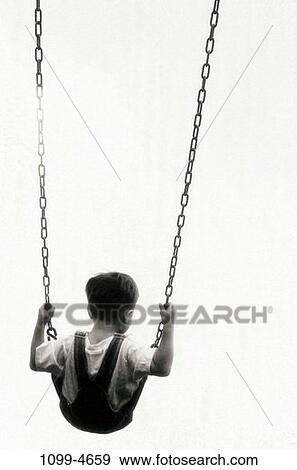 Stock Photo - people, swinging, holding, swing, playground, back, boy. Fotosearch
