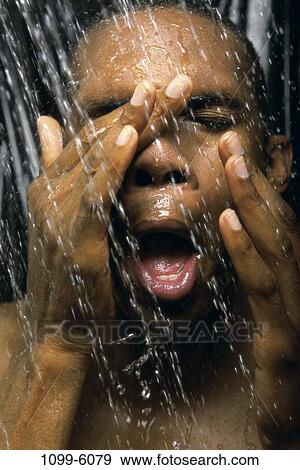 Stock Photo - people, water, face, bath, wet, shower. Fotosearch