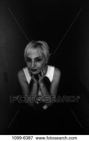 people, woman, black and white, indoors, Caucasian, young adult View Large Photo Image Stock Photo - people, woman, black and white, indoors, Caucasian, young adult. Fotosearch