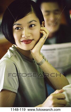 people, woman, smiling, Asian, coffee, watch, drinking View Large Photo Image Stock Photo - people, woman, smiling, Asian, coffee, watch, drinking. Fotosearch
