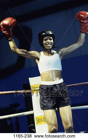 Stock Photo - people, woman, sports, indoors, boxing, boxer. Fotosearch