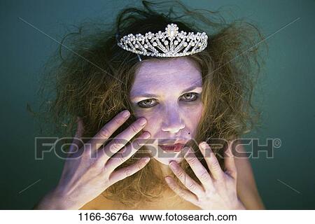 Stock Image - people, woman, stress, indoors, tiara, character, Caucasian. Fotosearch