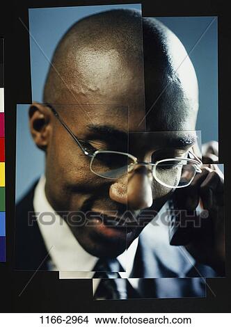 Picture - telephone, talking, eyeglasses, conversation, phone. Fotosearch