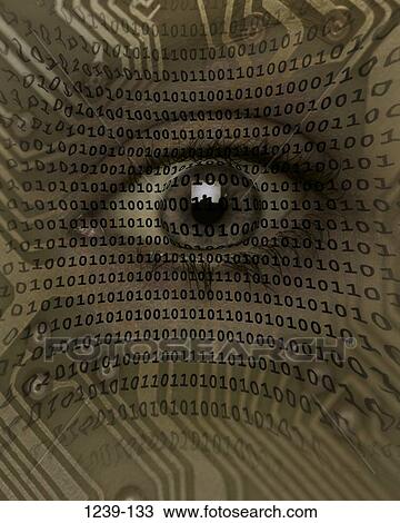 Stock Image - eye, binary, technology, computer, gazing, circuit, components. Fotosearch
