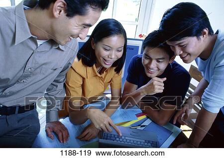 Stock Photo - groups, people, smiling, happy, business, computers, laptops. Fotosearch