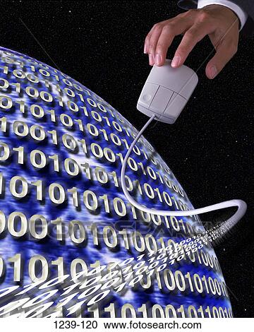 Stock Image - hand, mouse, computer, business, global, universe, sphere. Fotosearch