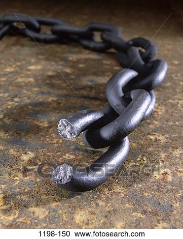Stock Image - heavy, chain, broken, strength, metal, cut, ending. Fotosearch