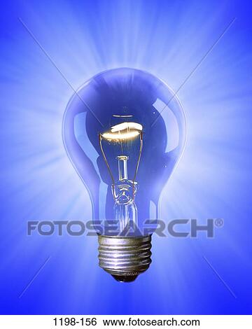 Stock Photograph - light, blue, bright, glowing, bulb, energy, electric. Fotosearch