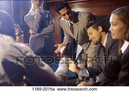 meeting, group, multiethnic, talking, laptop, conference, business View Large Photo Image Stock Image - meeting, group, multiethnic, talking, laptop, conference, business. Fotosearch